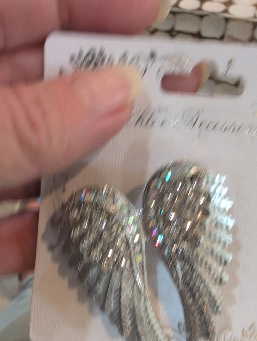 Silver Wing Brooche with White Iridescent Crystals - Picture 4 of 4